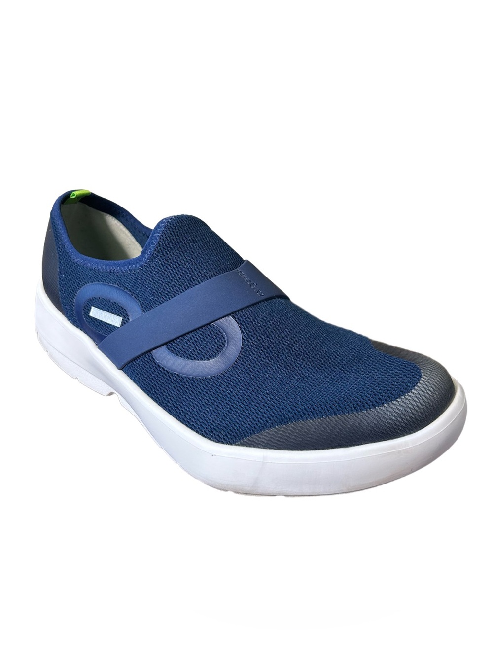 Oofos Sneakers Size 10 Navy Slip On Knit White Sole Stretch Mesh Comfort Support